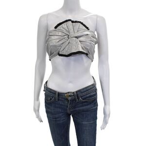 Azulu Women Cropped Tank Silver Viscose Sweetheart Neckline Sleeveless Size M